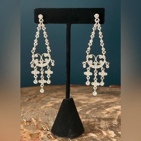Jewelry - Vintage Monat Crystal Chandelier Silver Tone Pierced Earrings